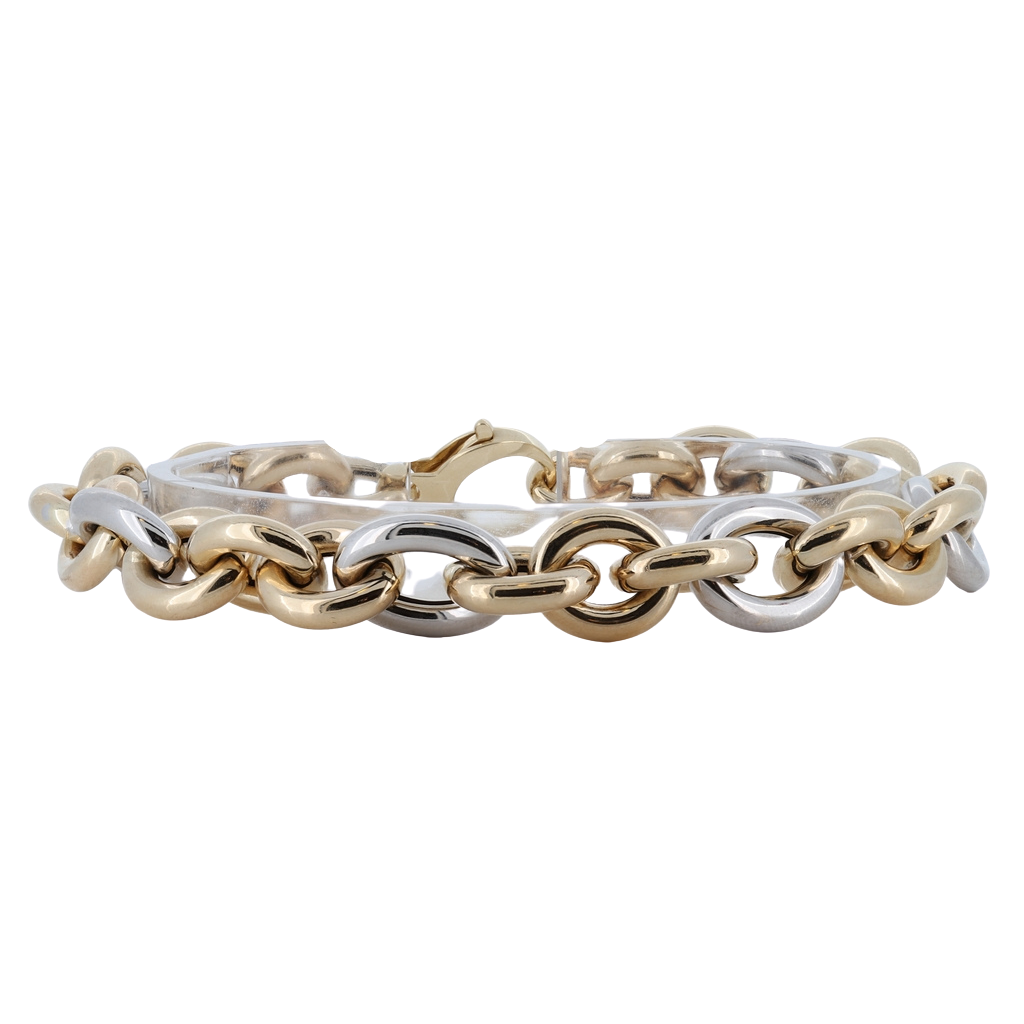 14K Two Tone Semi-Hollow Link Bracelet