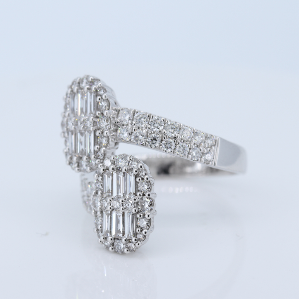 18Kw Round And Baguette Diamond Cocktail Ring D-1.13 Bg-0.59 Rg