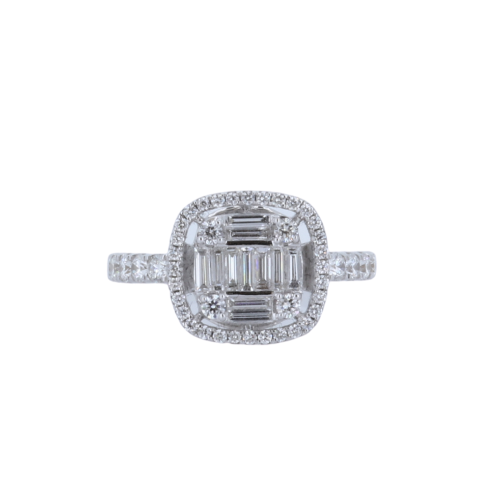 Ladies Diamond Ring with Round Diamonds and Baguettes in 18Kt White Gold