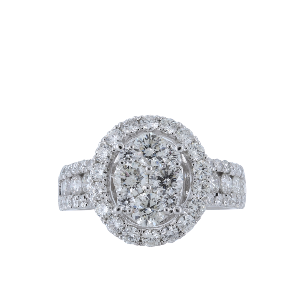 2.42ctw Diamond Cluster Ring With Surrounding Halo Diamonds in 14Kt White Gold