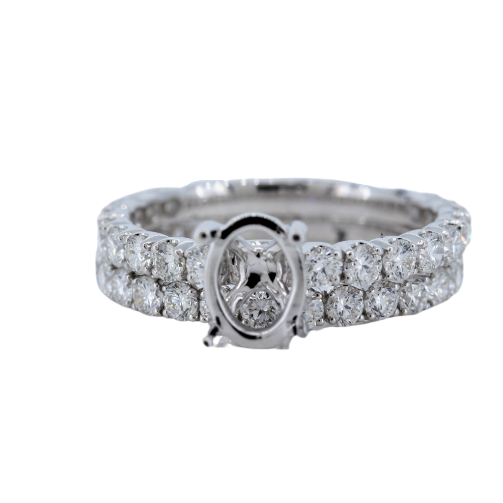 18Kw 1.71CtW Diamond Semi Mount For Oval Center With Matching Band