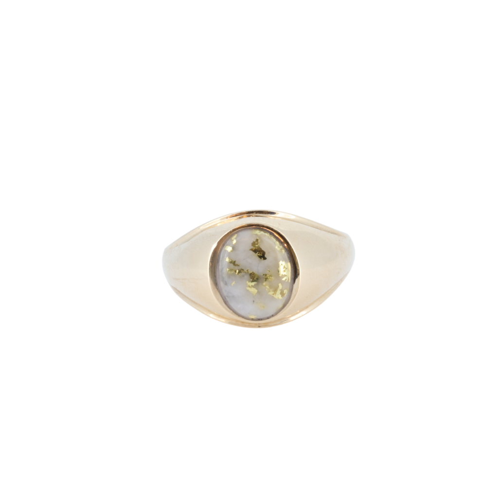 14K Yellow Gold Quartz Men&#39;s Oval Bezel Set Ring