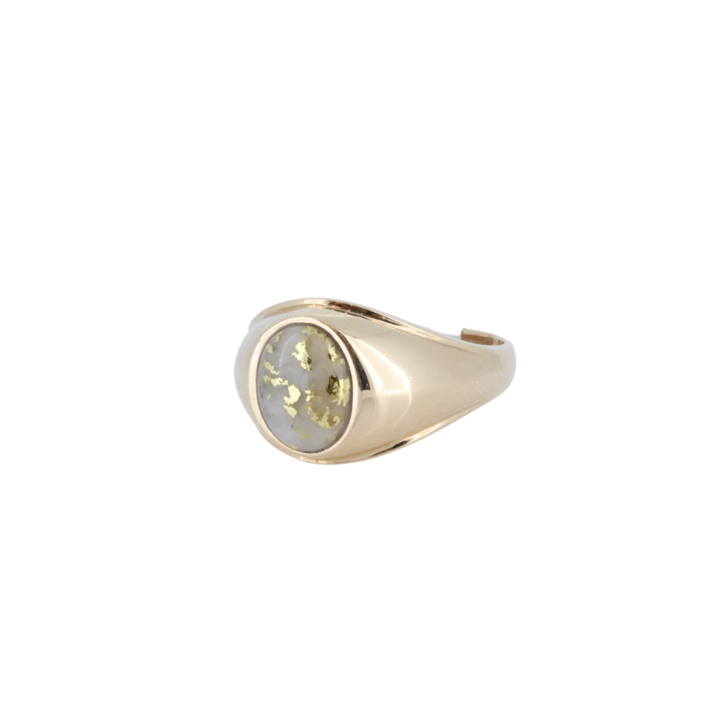14K Yellow Gold Quartz Men's Oval Bezel Set Ring