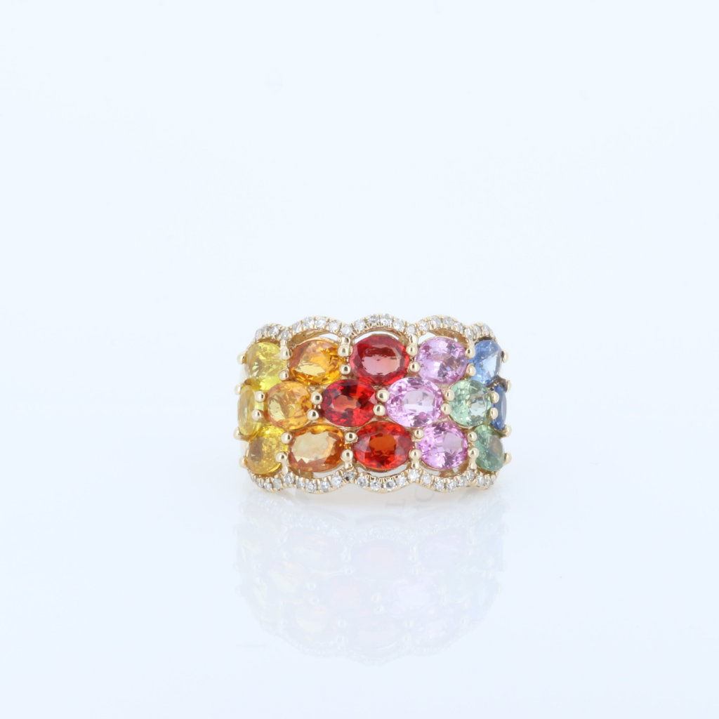 14K Yellow Gold Multicolor Sapphire And Diamond Ring Fsa-5.94Ct D-0.21Ct Rg