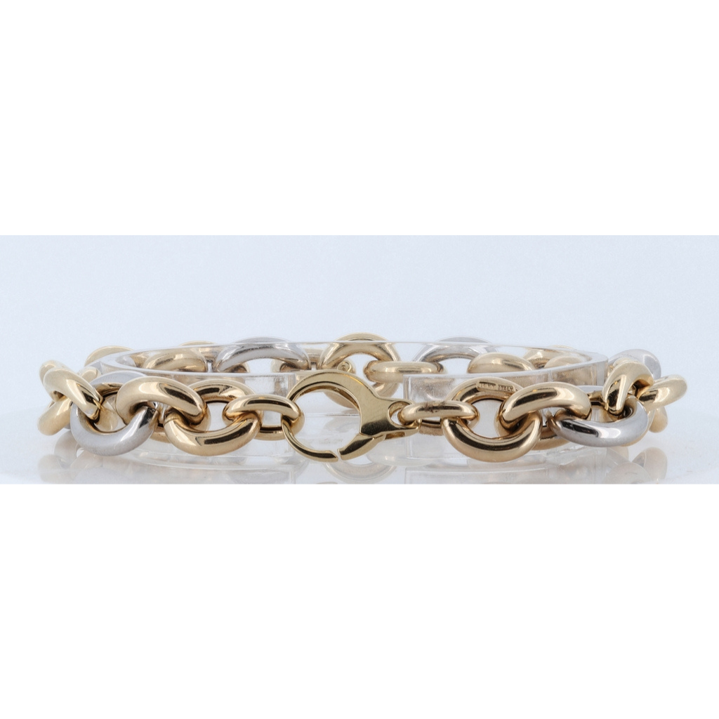 14K Two Tone Semi-Hollow Link Bracelet