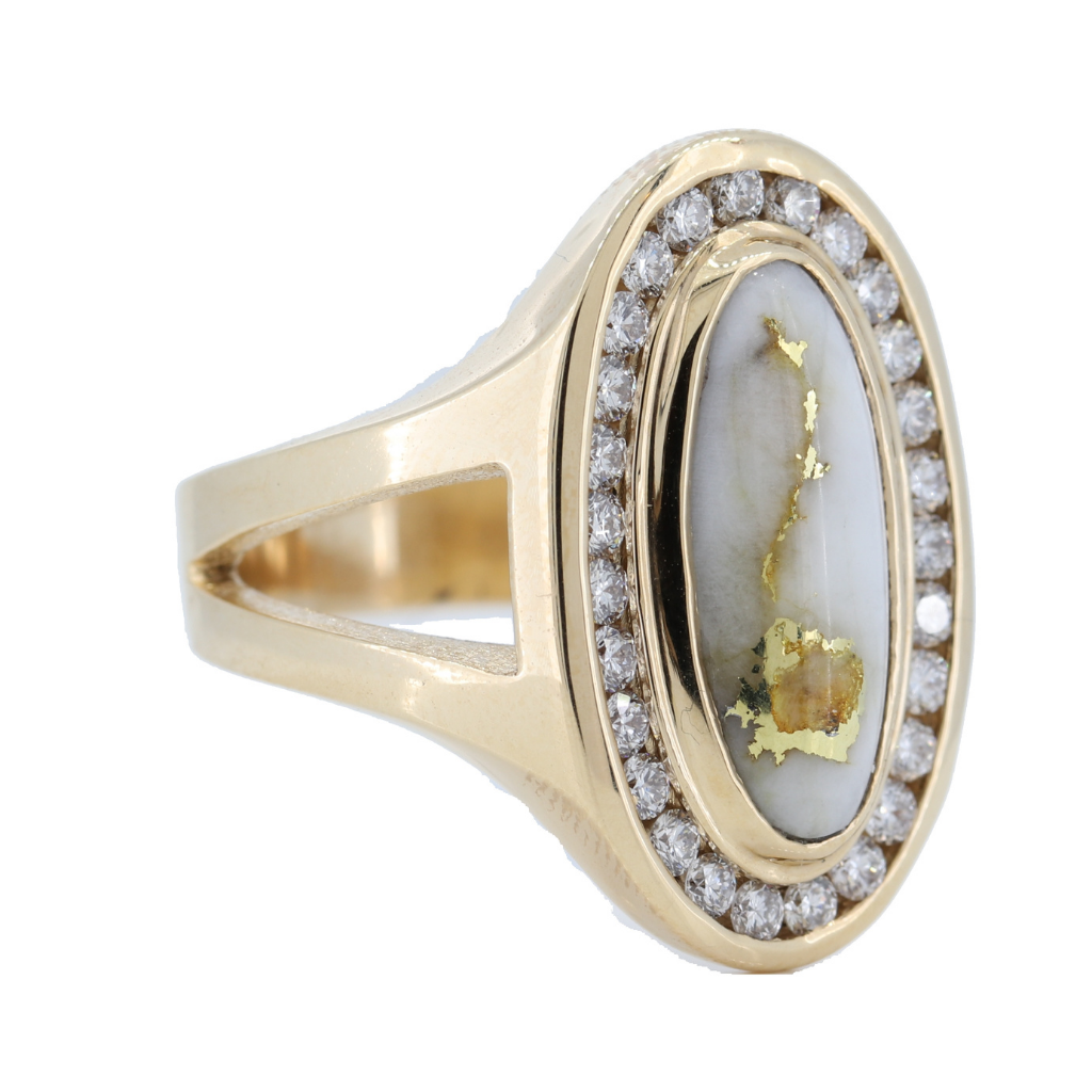 14K Yellow Gold Quartz Ring With 0.72Ct Diamonds