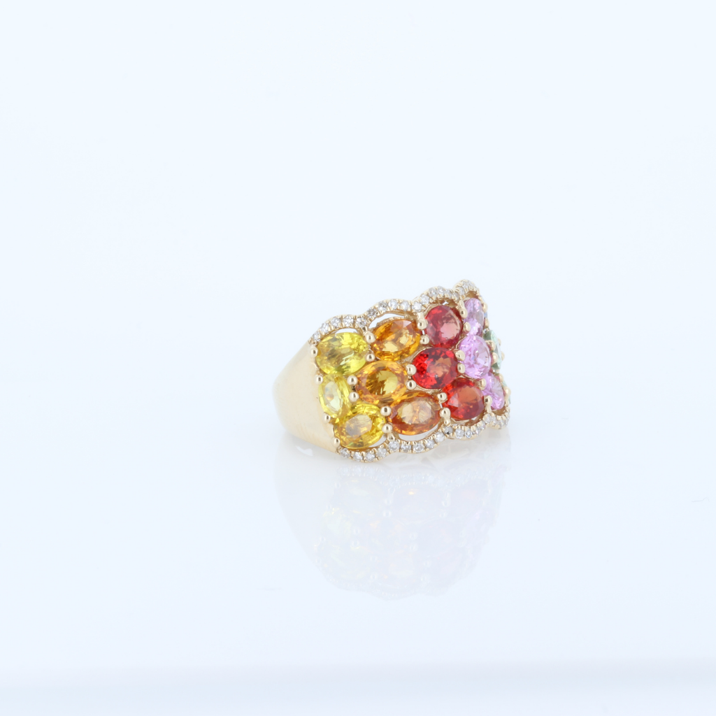 14K Yellow Gold Multicolor Sapphire And Diamond Ring Fsa-5.94Ct D-0.21Ct Rg