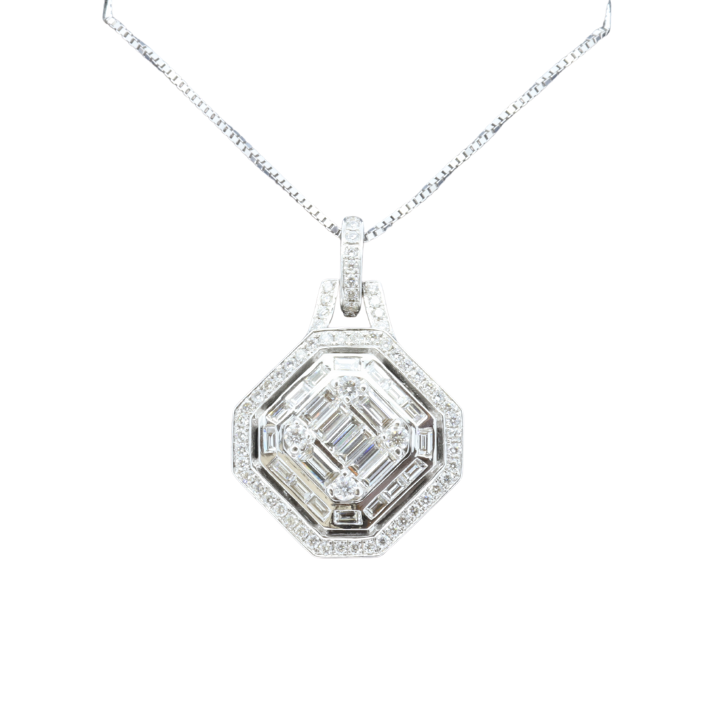 Baguette Diamond Pendant With Round Diamonds in 18kt White Gold