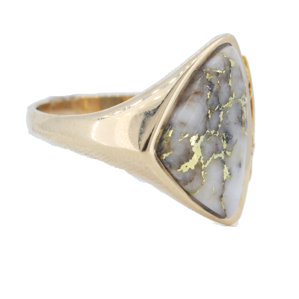 14K Yellow Gold Quartz &amp; Gold Nugget Triangular Ring