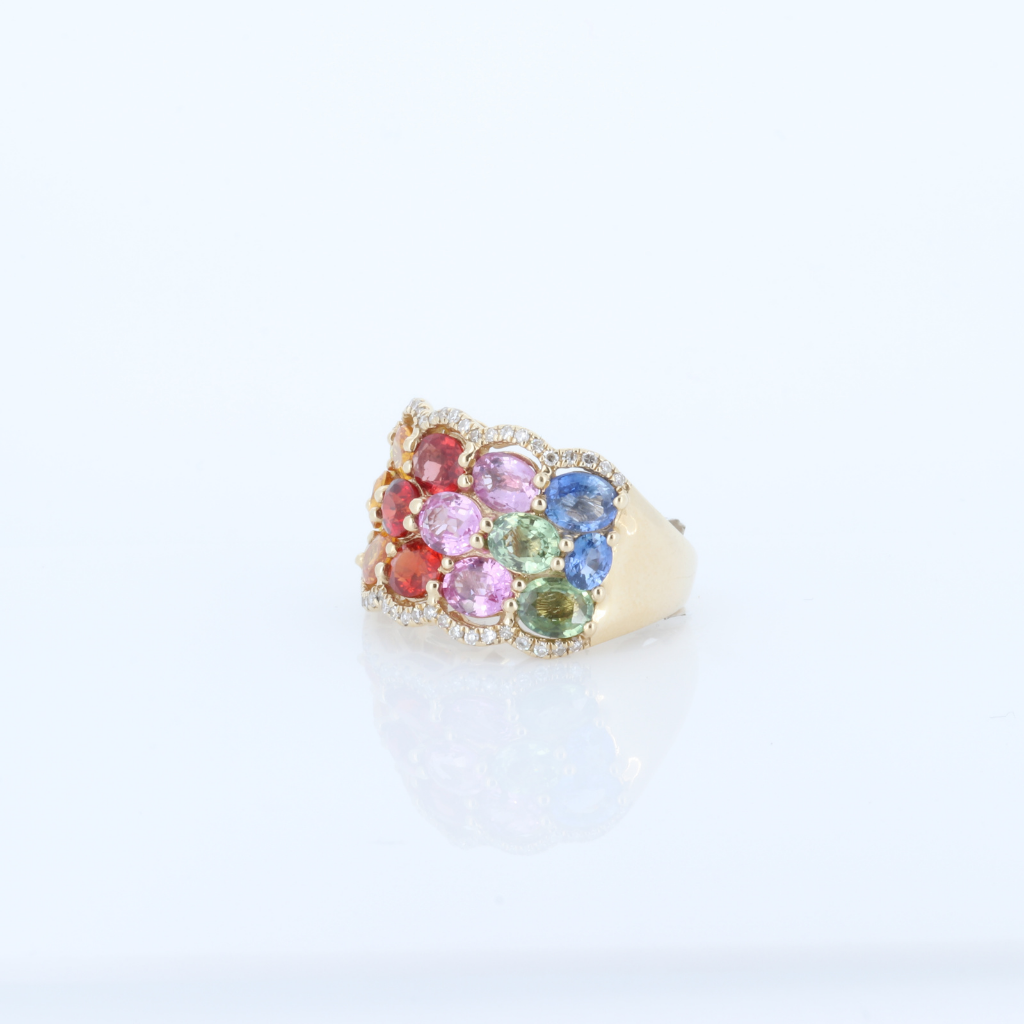 14K Yellow Gold Multicolor Sapphire And Diamond Ring Fsa-5.94Ct D-0.21Ct Rg