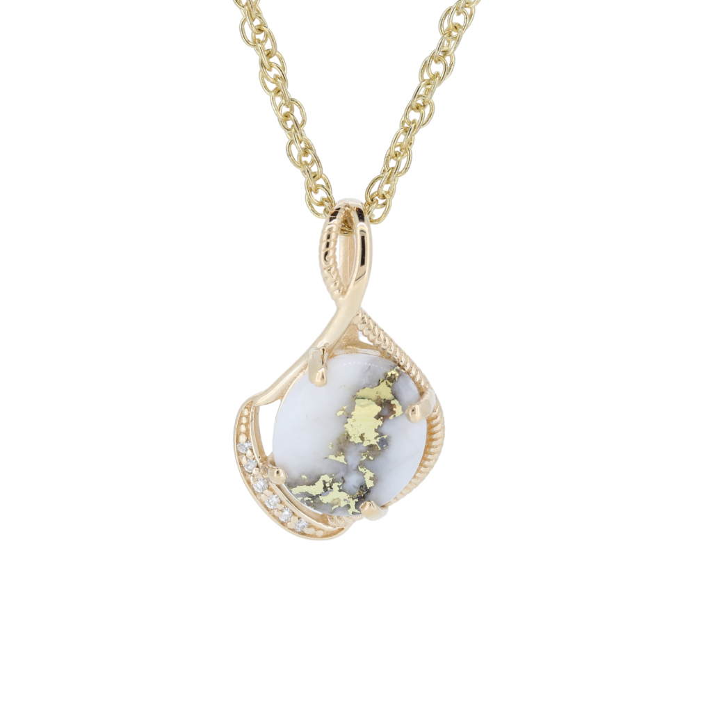 14K Yellow Gold Quartz Oval 4 Prong Pendant With 0.05Ct Diamonds