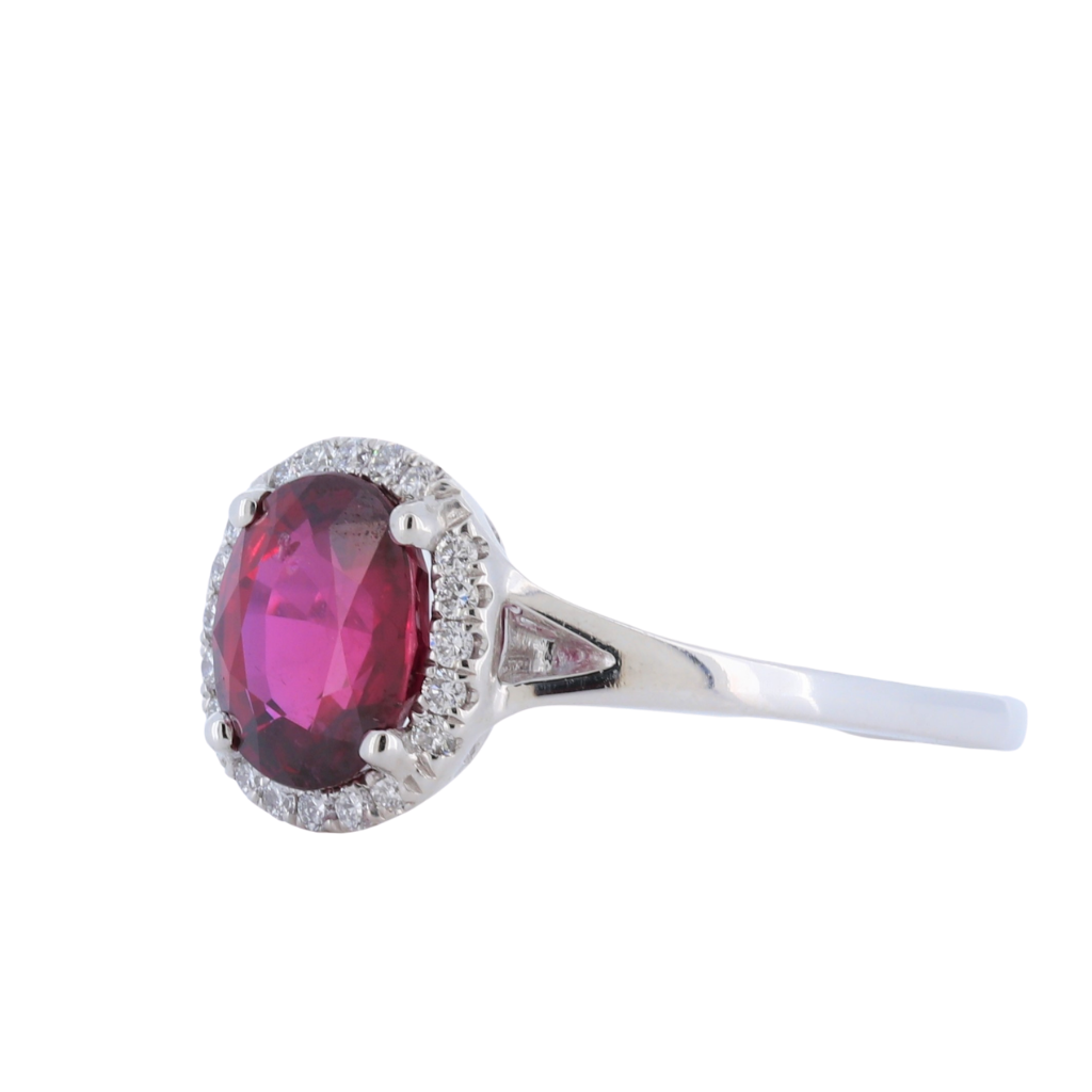Ruby with Diamond Halo Ring