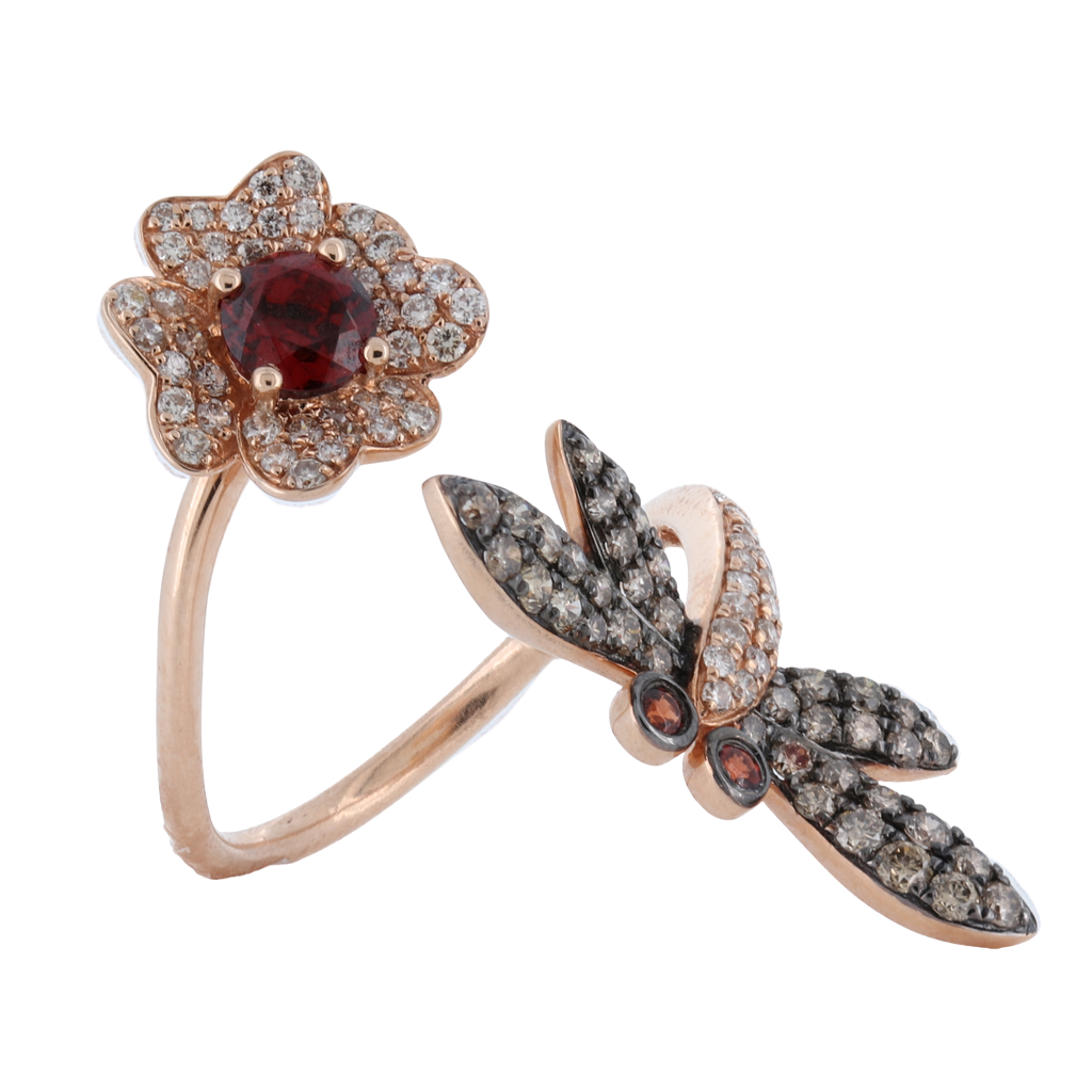 14Kt Strawberry Gold Ring With Garnet 049Cts And Diamonds Total Weight 071Cts