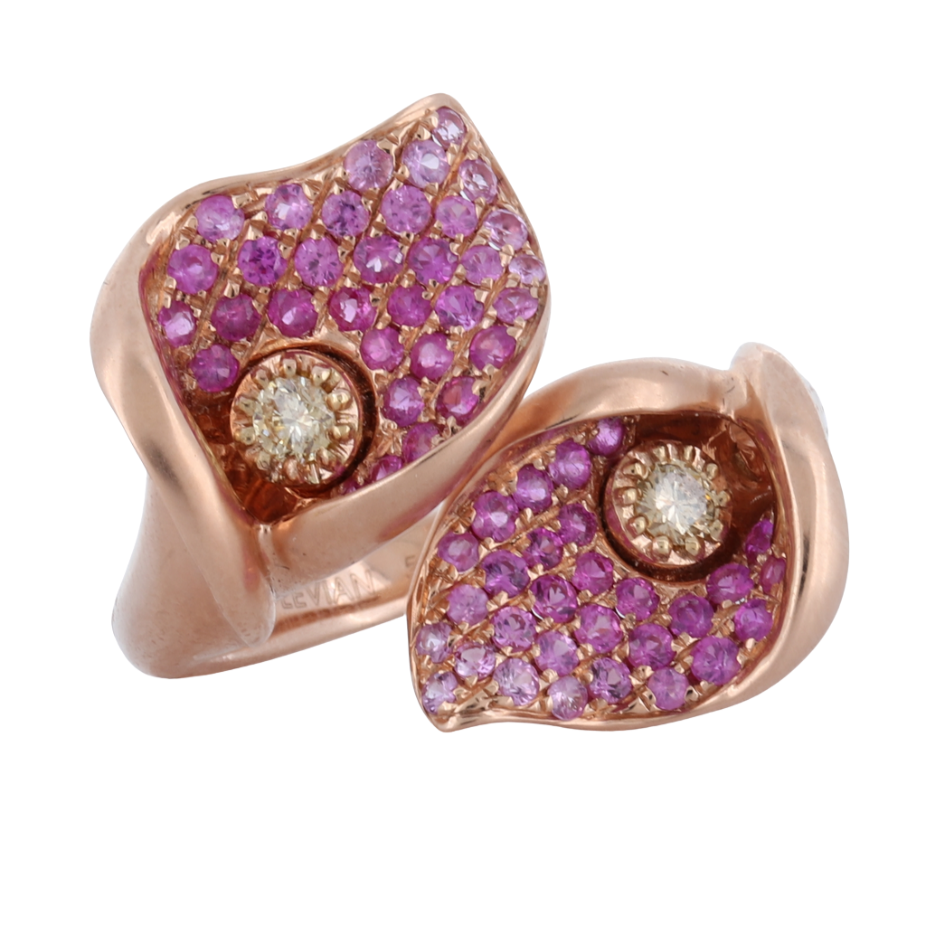 14Kt Strawberry Gold Ring With Pink Sapphires 0.89Cts And White Diamond 0.14Cts