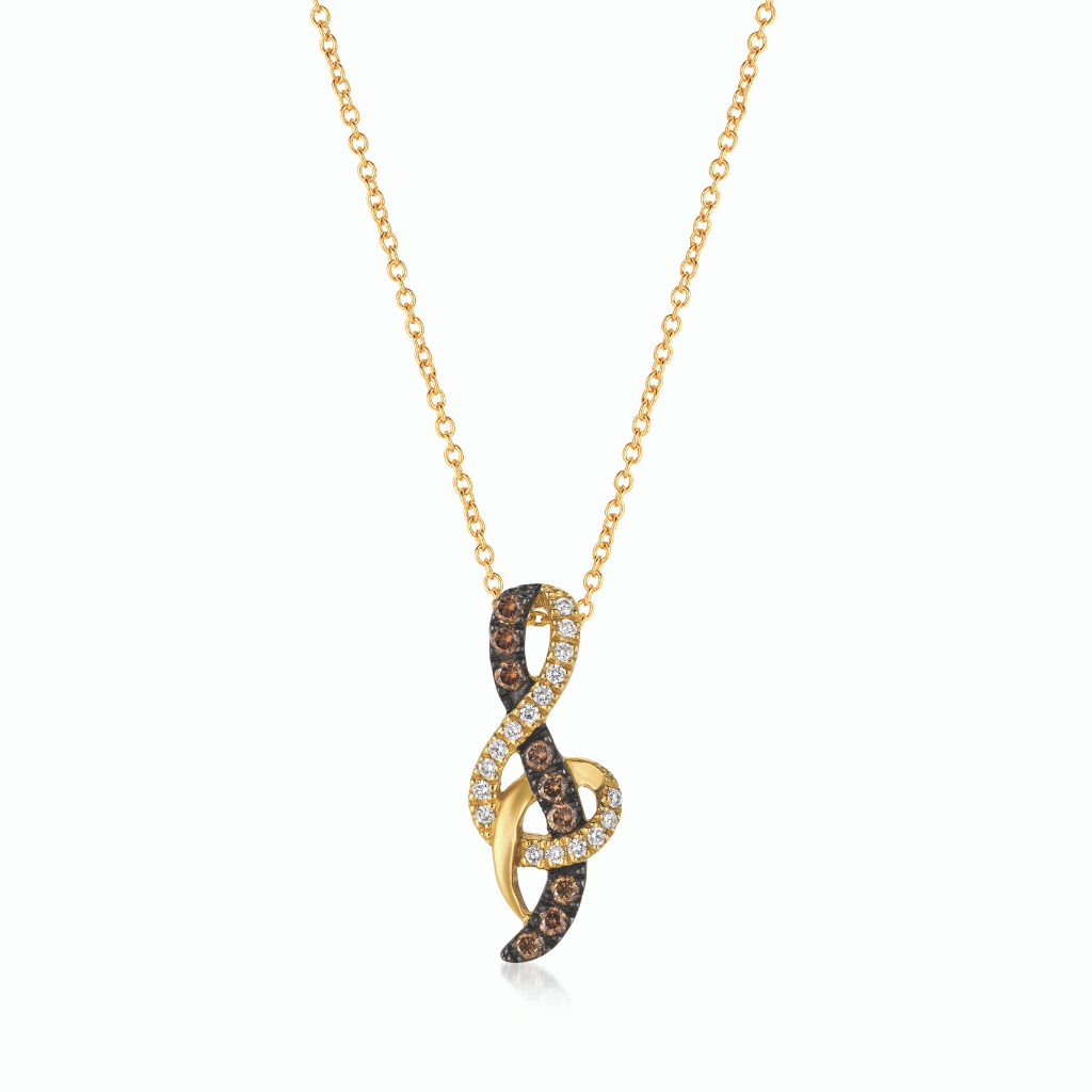 14Kt Honey Gold Pendant With 1/4 Cts Brown Diamonds and 1/10 cts White Diamonds