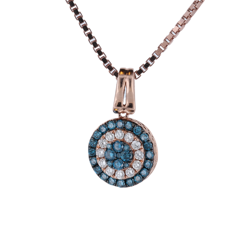 14K Rose Gold Fancy Brown Diamond And Blue Diamond Flip Pendant With .35Cts Of Blue Diamonds, .35Cts Of Fancy Brown Diamonds And .35Cts Of White Diamonds