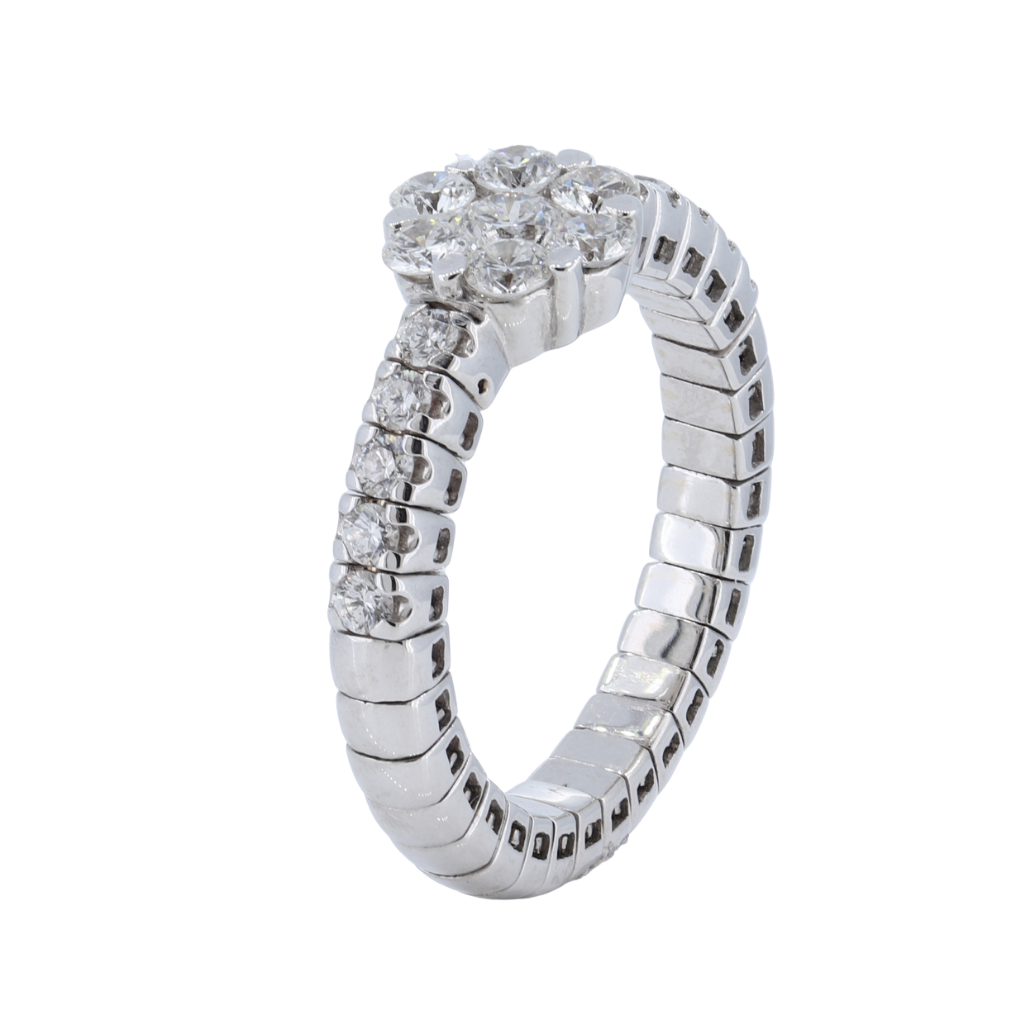 18Kt White Gold Stretchable Diamond Ring With 0.91Ct Diamonds In A Flower Style Setting