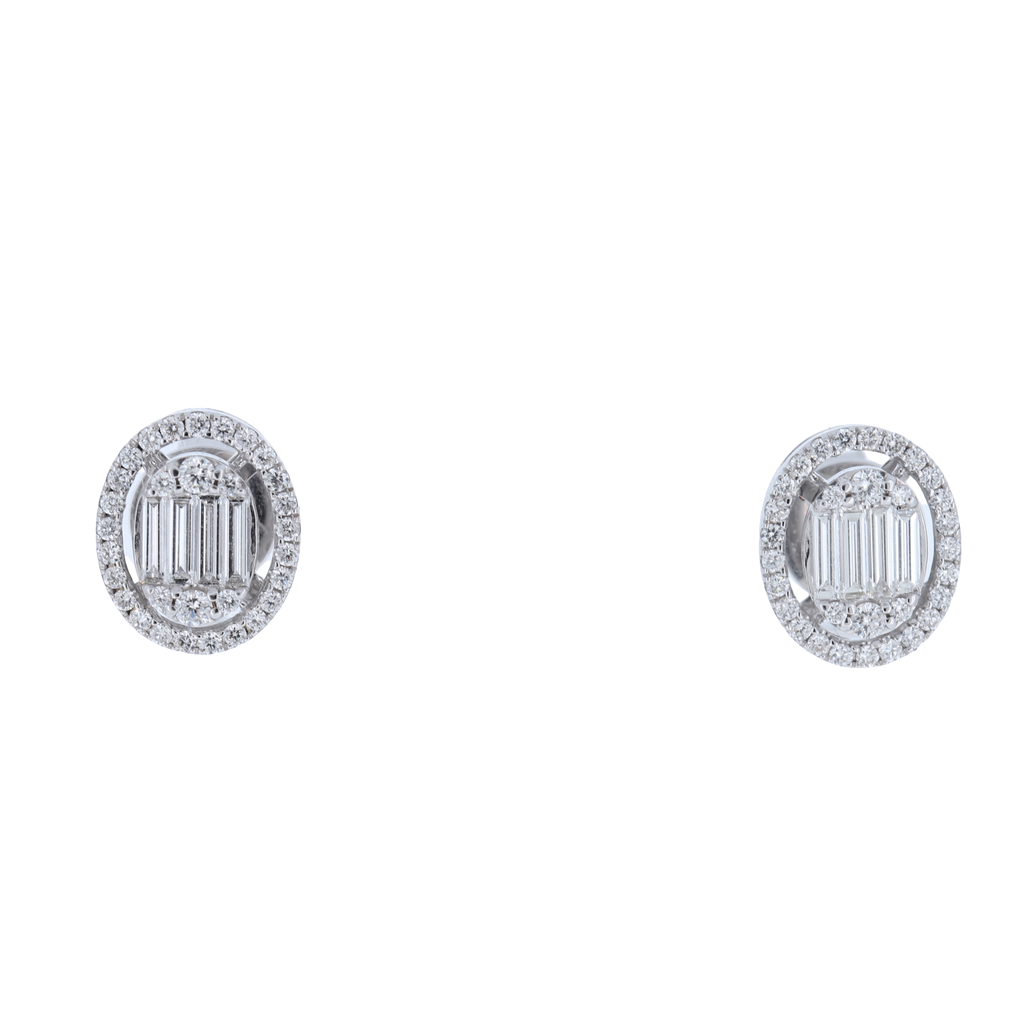 18Kt Ladies White Gold Diamond Post Solitaire Look Earring With Total Weight Diamonds .74Cts