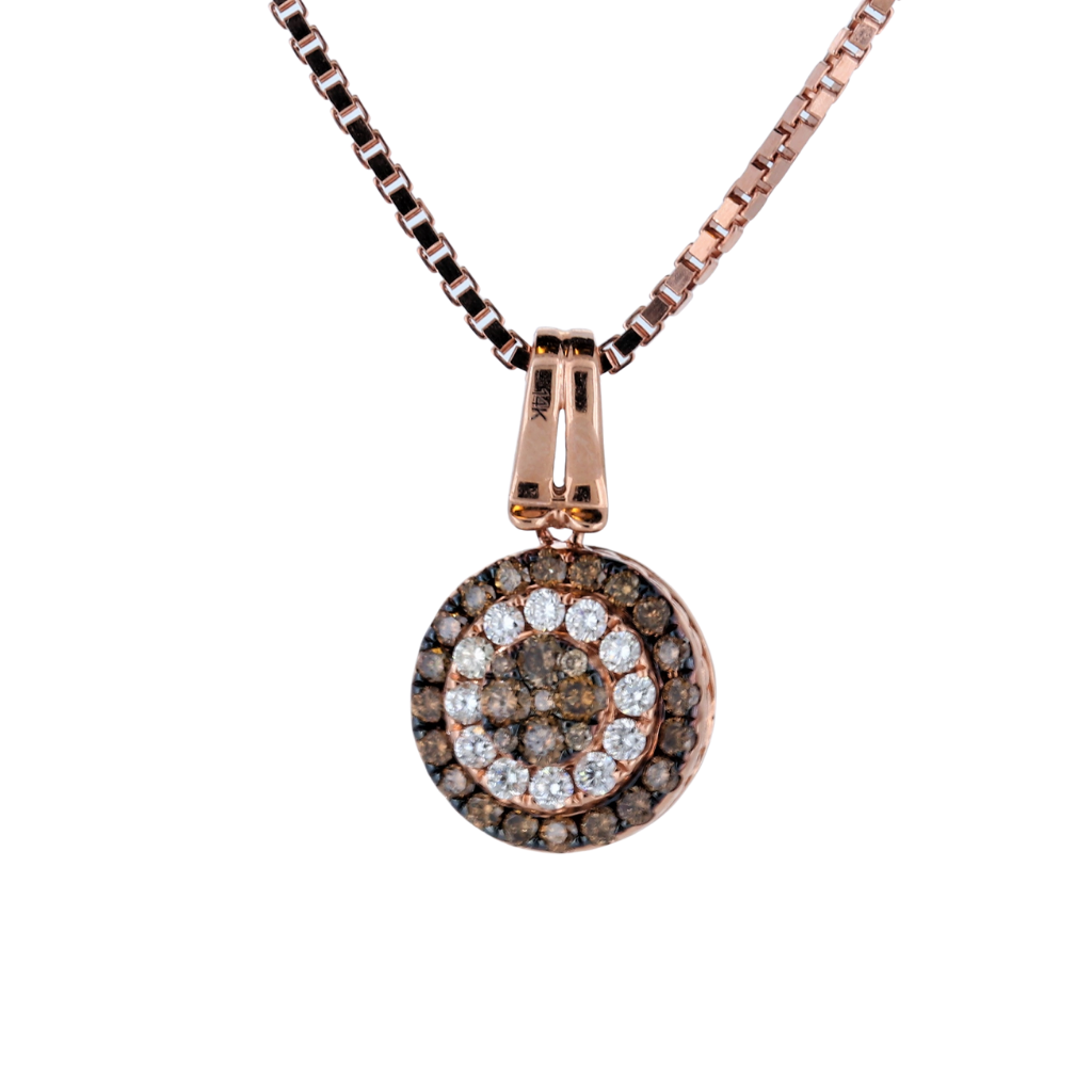 14K Rose Gold Fancy Brown Diamond And Blue Diamond Flip Pendant With .35Cts Of Blue Diamonds, .35Cts Of Fancy Brown Diamonds And .35Cts Of White Diamonds