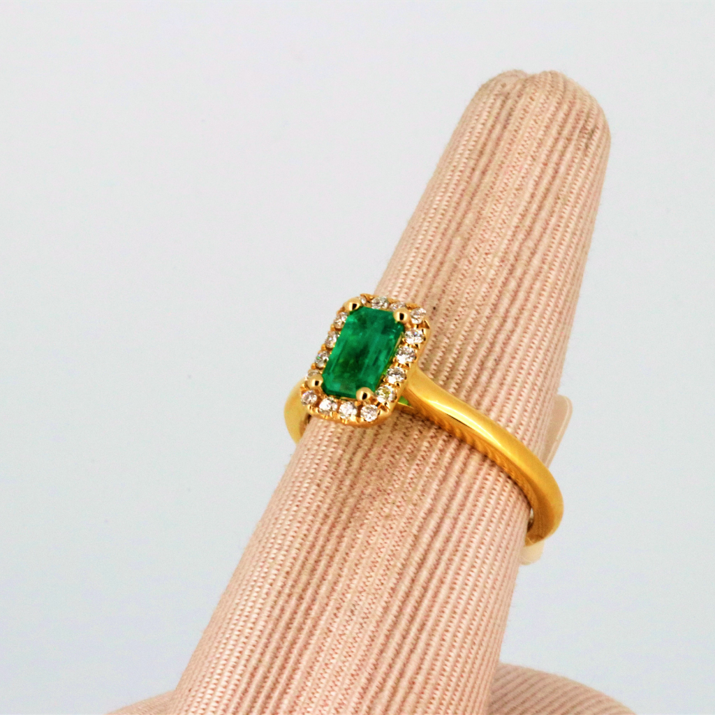 Rectangular Shaped Emerald Halo Engagement Ring In 14Kt Yellow Gold