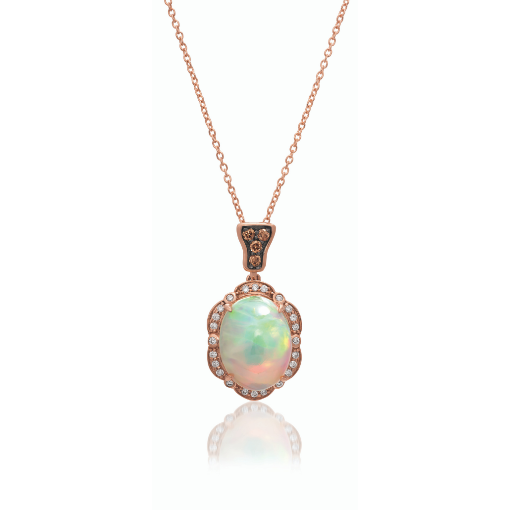 14Kt Strawberry Gold And 0.20Ct Diamond With 2.50Cts Opal Pendant