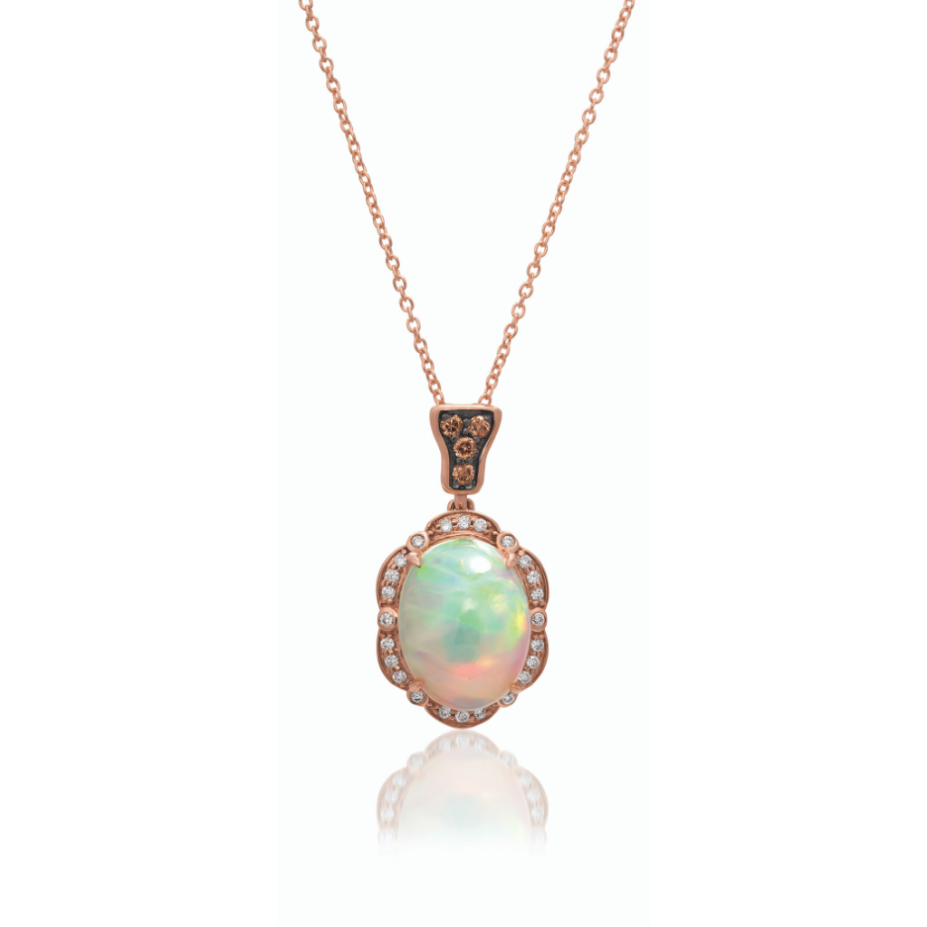 14Kt Strawberry Gold And 0.20C tDiamond With 2. 50Cts Opal Pendant