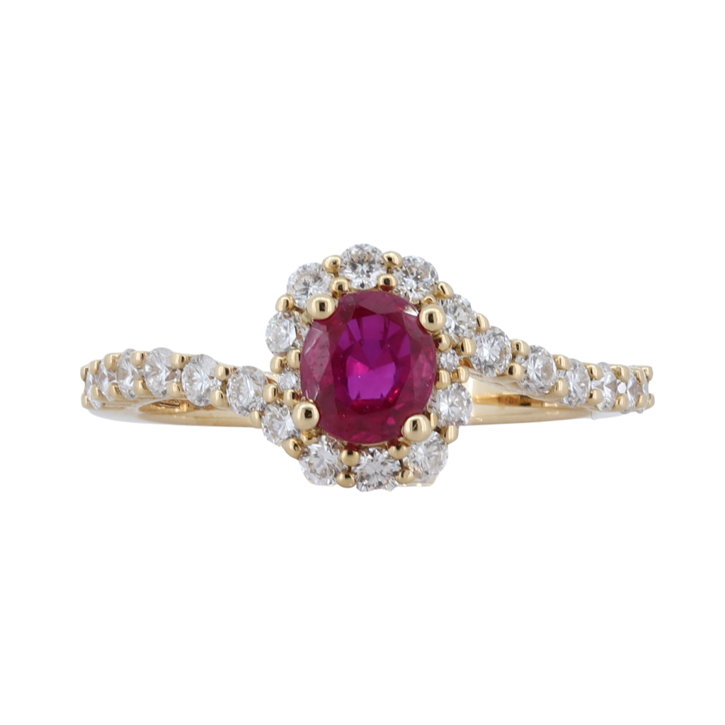 18Kt Yellow Gold Gia Certified Unheated Ruby And Diamond Swirl Ring