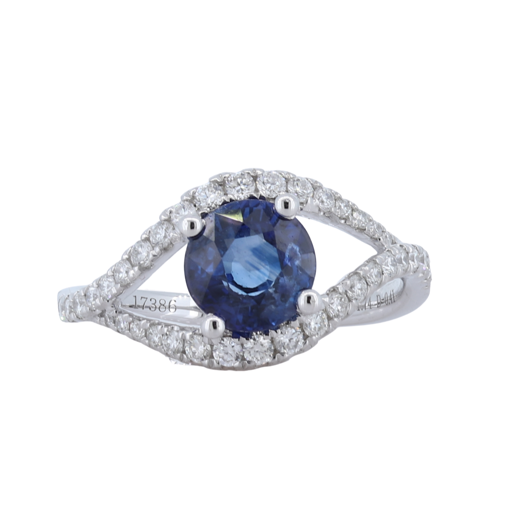 Sapphire And Halo Diamond Ring In 14Kt White Gold
