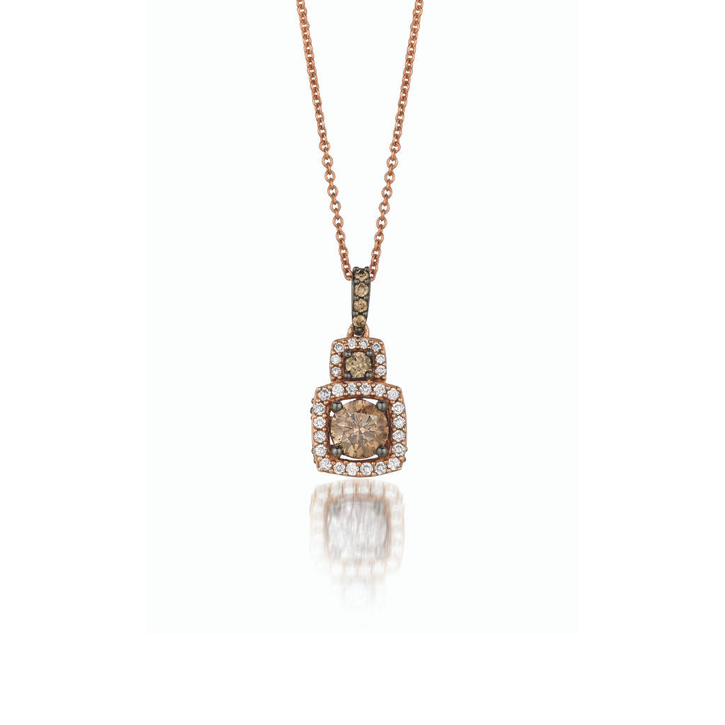 14Kt Strawberry Gold And Diamond 0. 97Cts Square Pendant