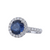 Round Sapphire And Diamond Halo ring Set In 14Kt White Gold