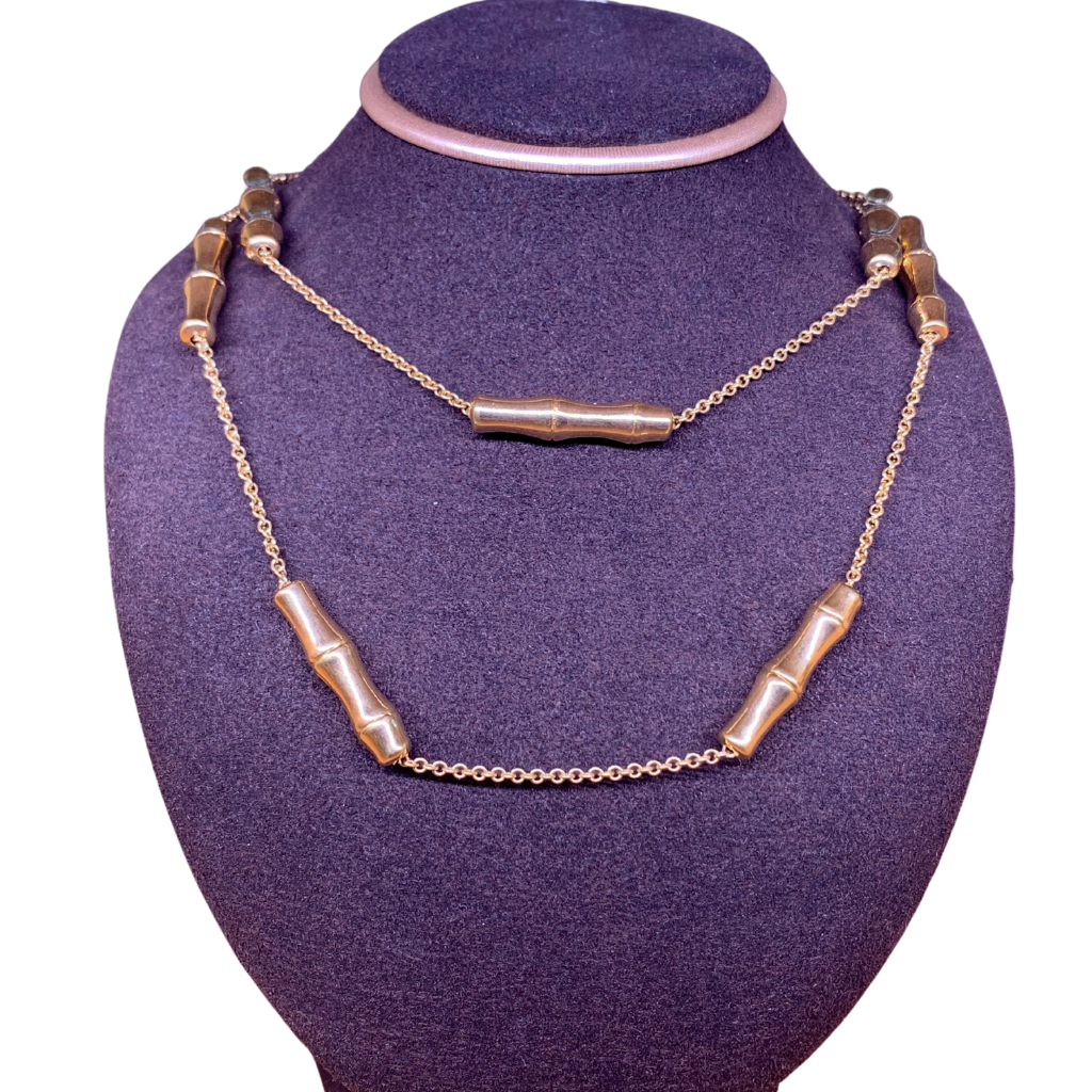 14Kt Yellow Gold Fancy Bamboo Station Necklace
