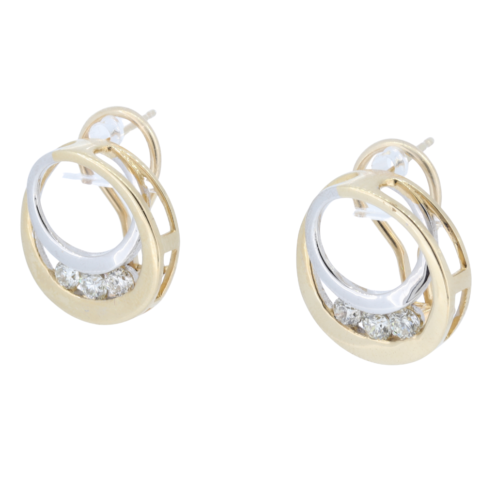 14K Two-Tone Gold Earrings With Diamond Accents