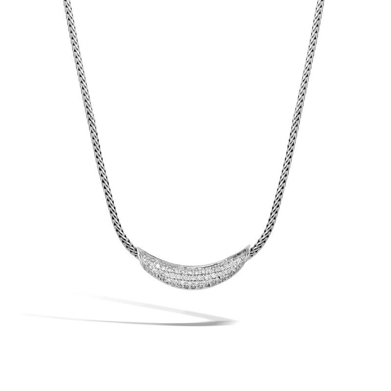 Classic Chain Necklace in Silver with Diamonds