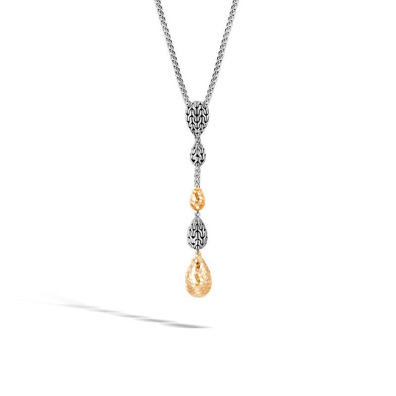 Classic Chain Y Necklace in Silver and Hammered 18K Gold