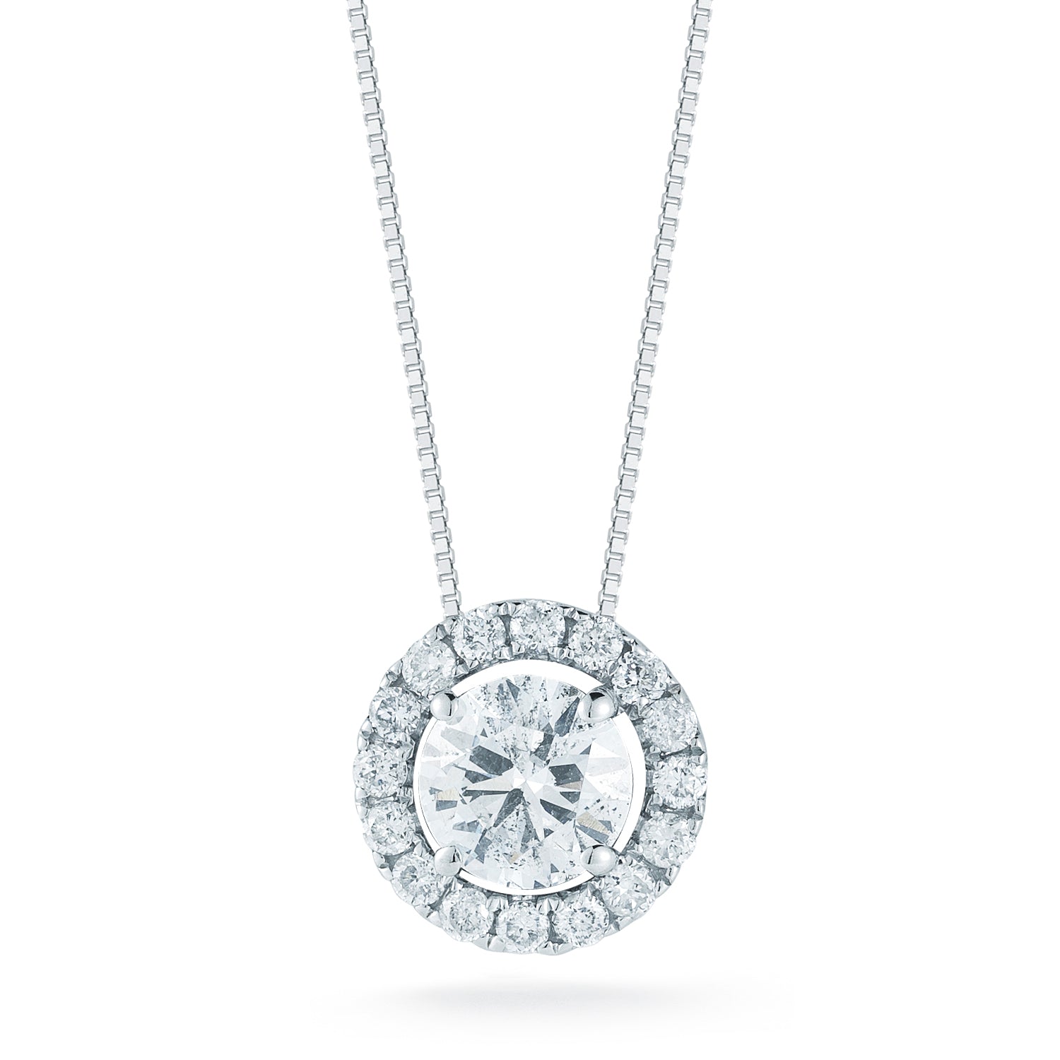Round Halo Pendant Made In 14K White Gold