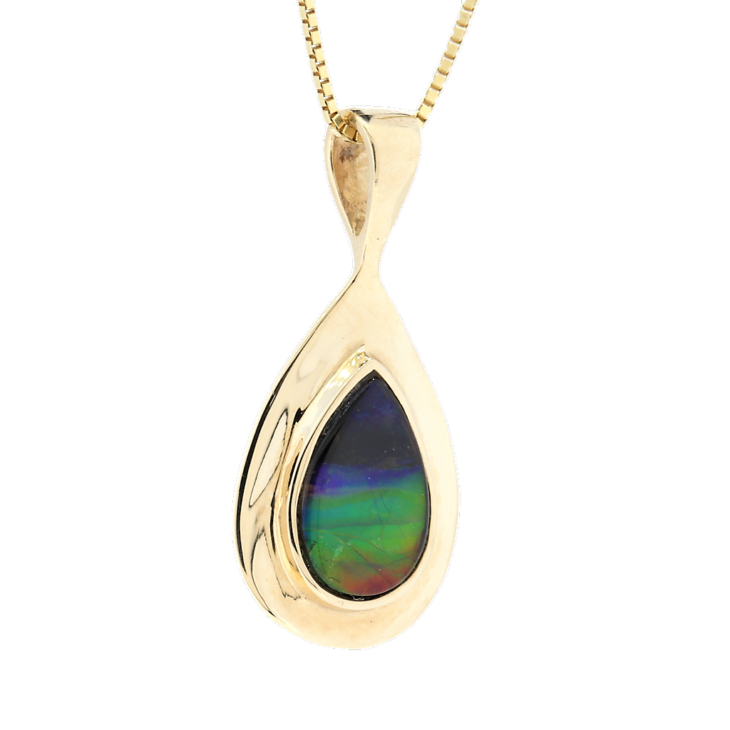 14kt Yellow Gold Tear Drop Ammolite Bezel Pendant
