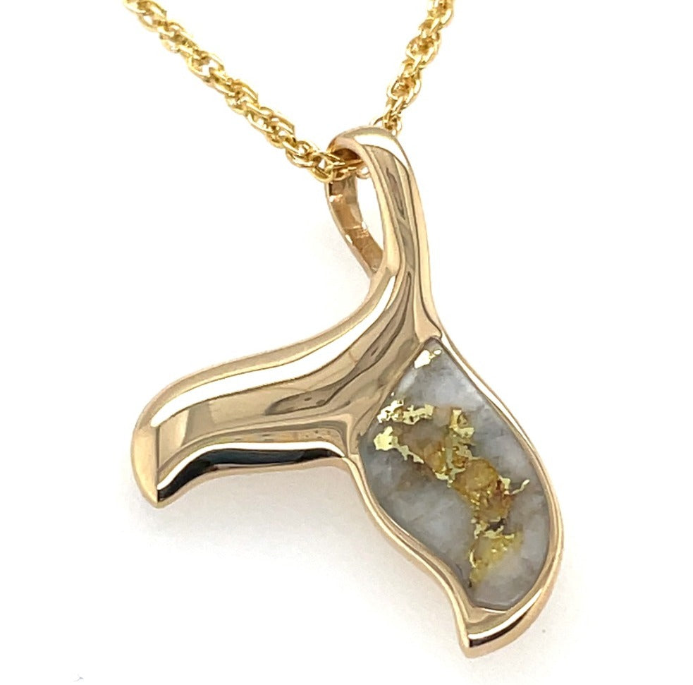 14KT YELLOW GOLD NATURAL GOLD QUARTZ WHALE TAIL PENDANT BY OROCAL