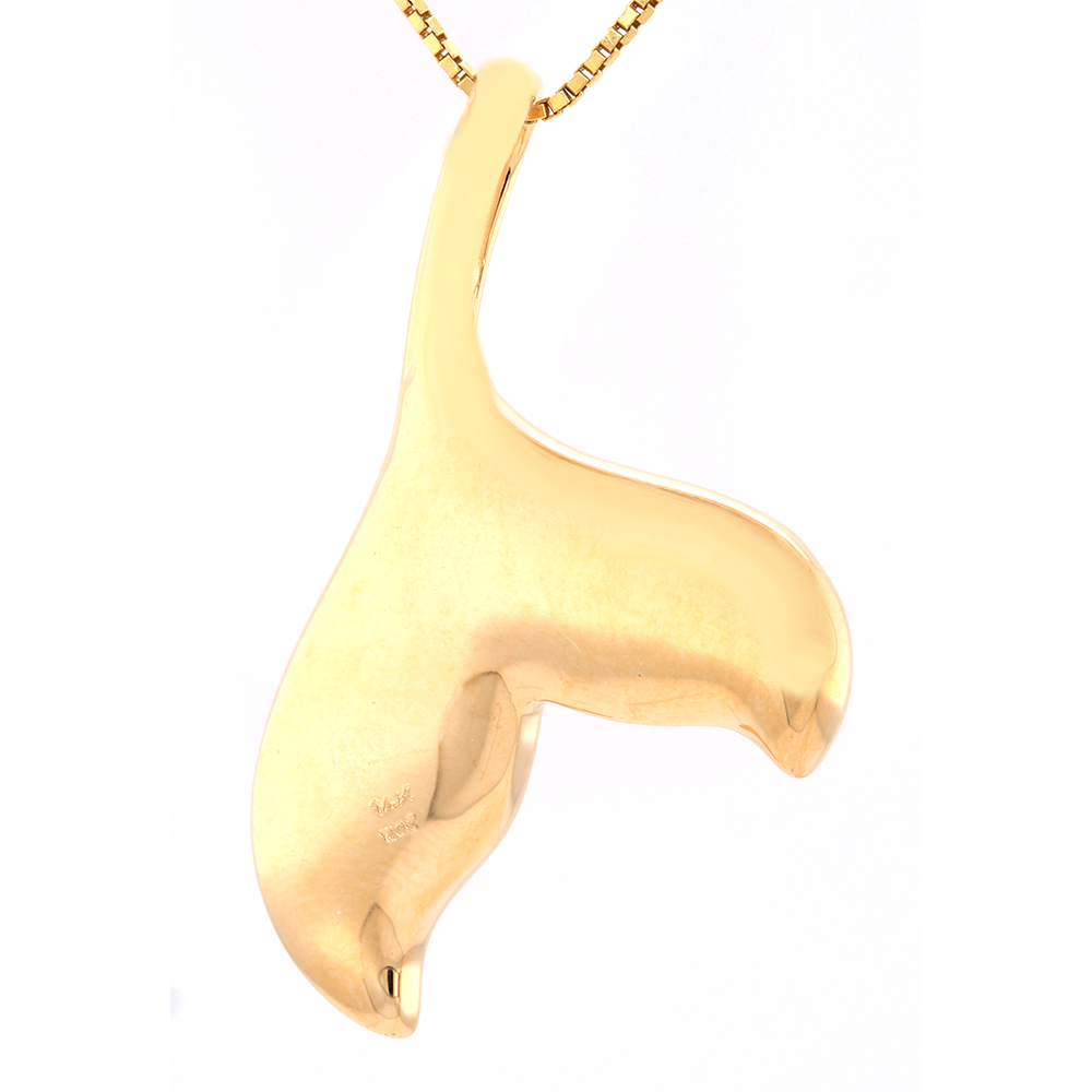 14kt Yellow Gold Whale Tail Natural Gold Quartz and Natural Gold Nugget Pendant
