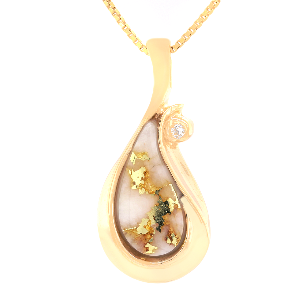 14kt Yellow Gold Natural Gold Quartz And Diamond Pendant