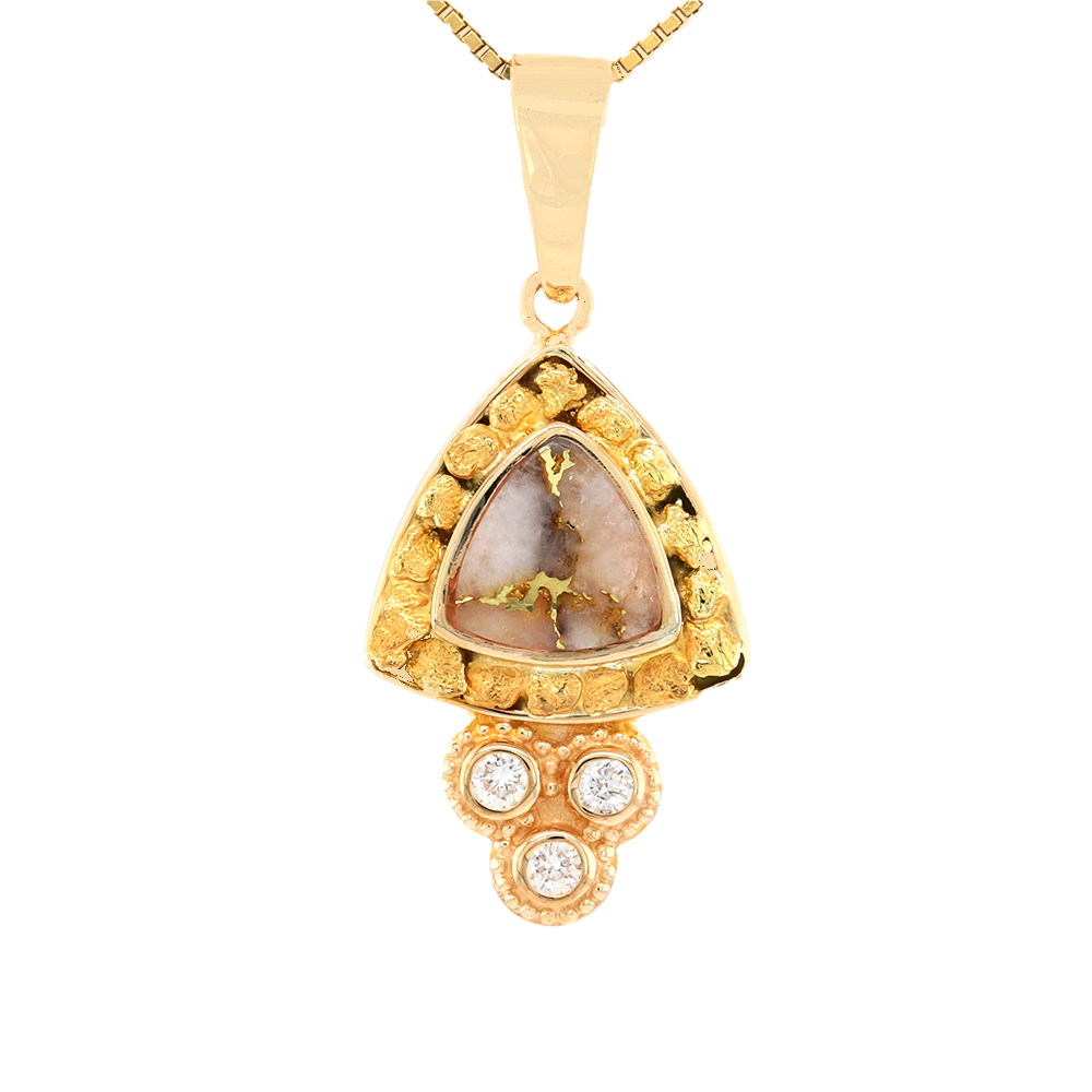 14kt Yellow Gold Natural Gold Quartz and Natural Gold Nuggets Diamond Pendant