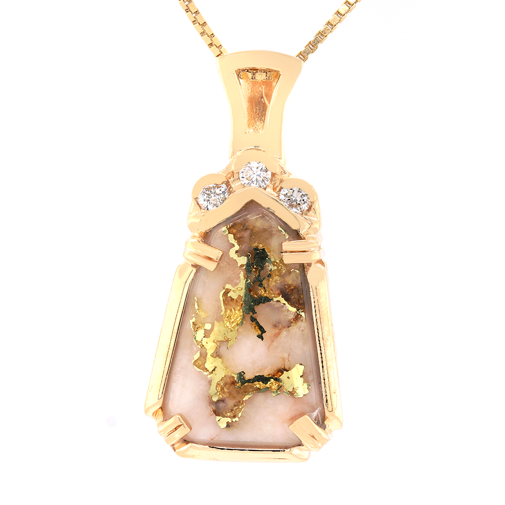 14kt Yellow Gold Natural Gold Quartz And Diamond Pendant
