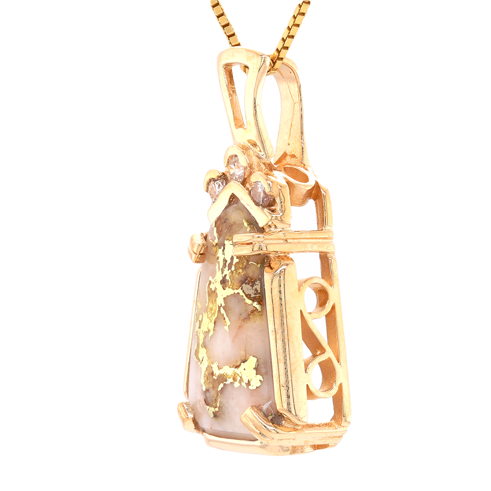 14kt Yellow Gold Natural Gold Quartz And Diamond Pendant