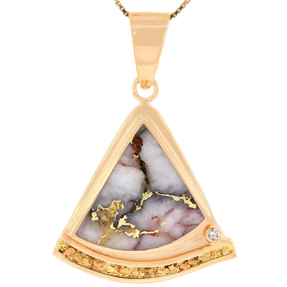 14kt Yellow Gold Natural Gold Quartz And Natural Gold Nuggets Diamond Pendant