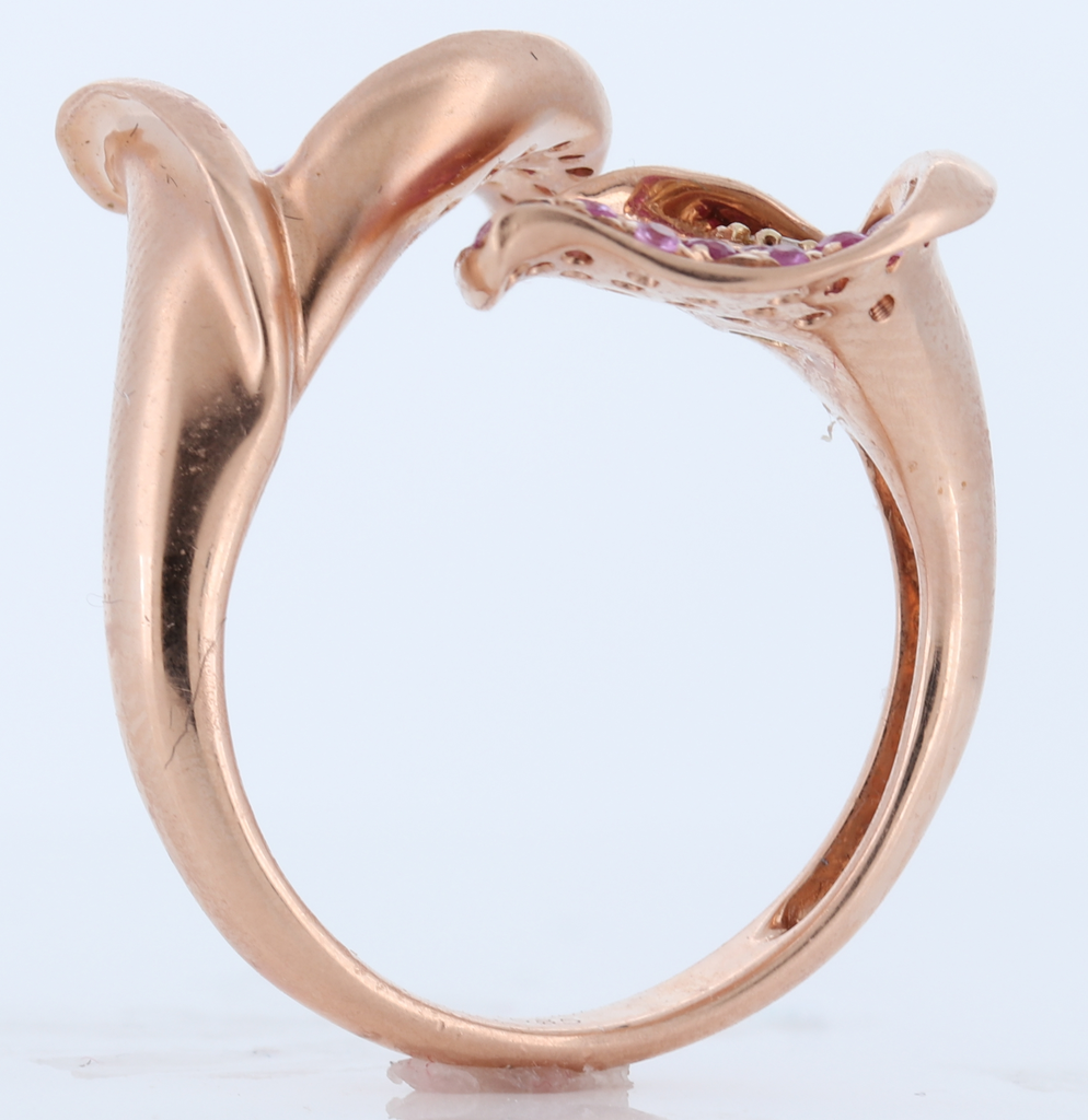 14Kt Strawberry Gold Ring With Pink Sapphires 0.89Cts And White Diamond 0.14Cts