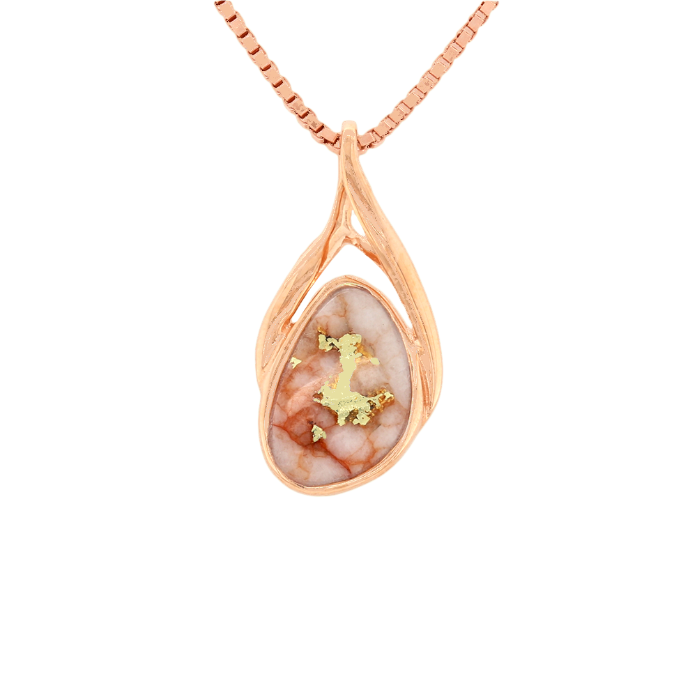 Rose Quartz Gold Quartz 14Kt Rose Gold Pendant