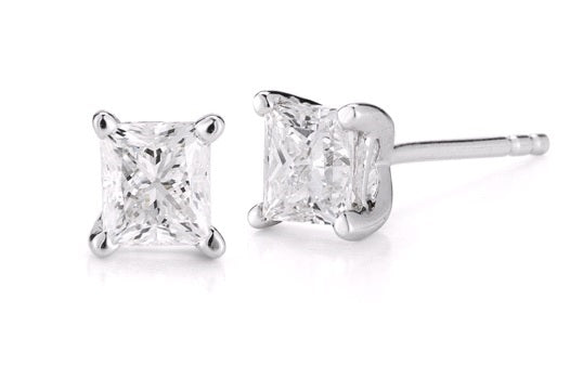 Princess Cut Studs Made In 14K White Gold (G-H Color, SI Clarity)