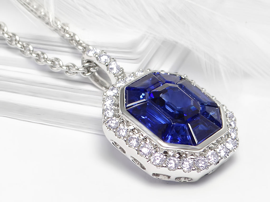 Sapphire and Diamond Pendant In 18Kt White Gold