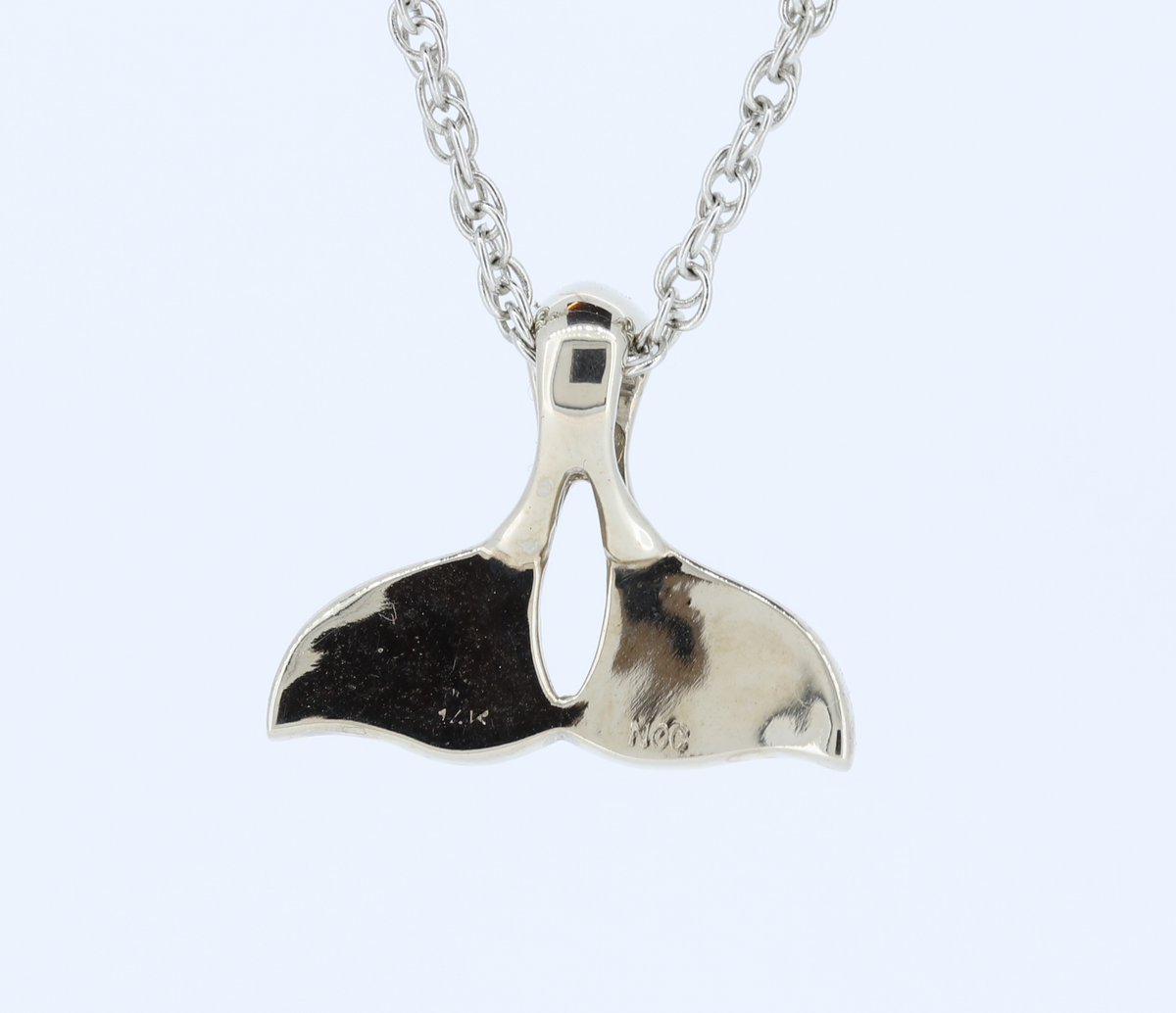Natural Gold Nugget in 14Kt White Gold Whale Tail Pendant