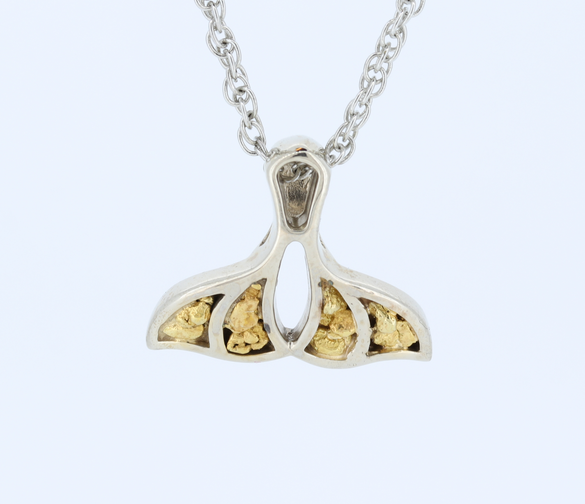 Natural Gold Nugget in 14Kt White Gold Whale Tail Pendant