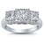 Three Stone Halo Plain Shank Diamond Engagement Ring made in 14k White gold-Princess